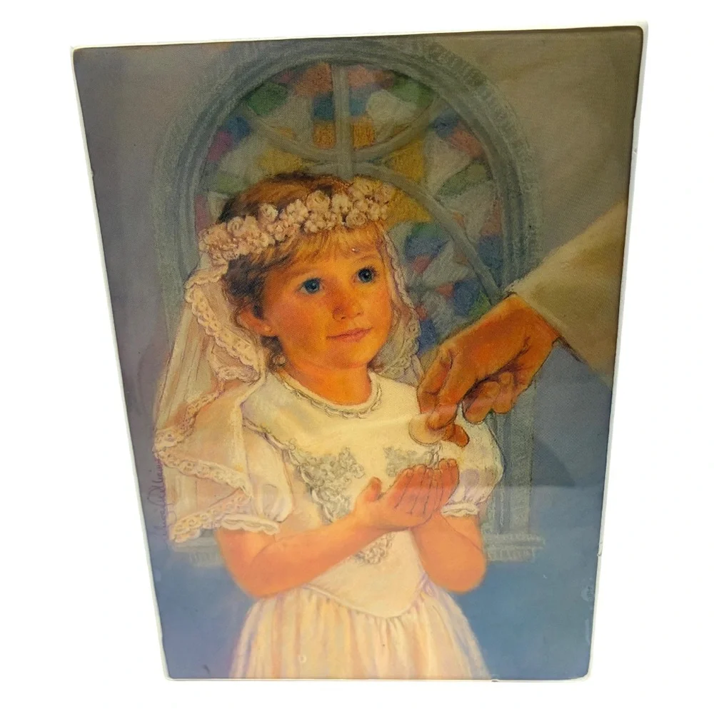 Vintage “My First Holy Communion” Wooden Musical Jewelry Box Religious Gift